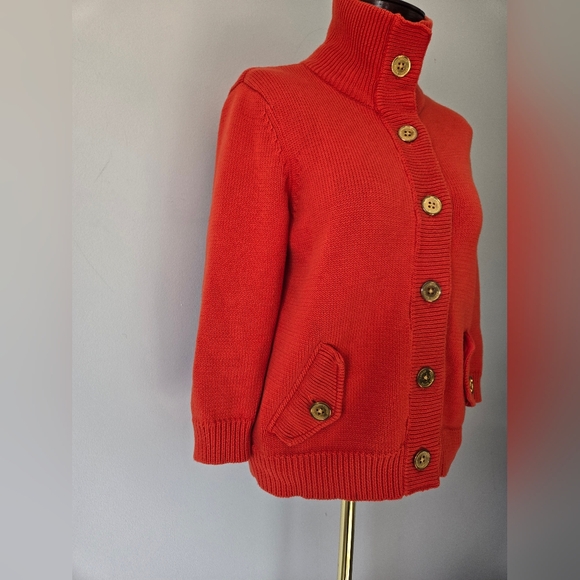 RALPH LAUTEN- Orange Knit Gold Buttoned Cardigan. Size Large - Picture 4 of 12